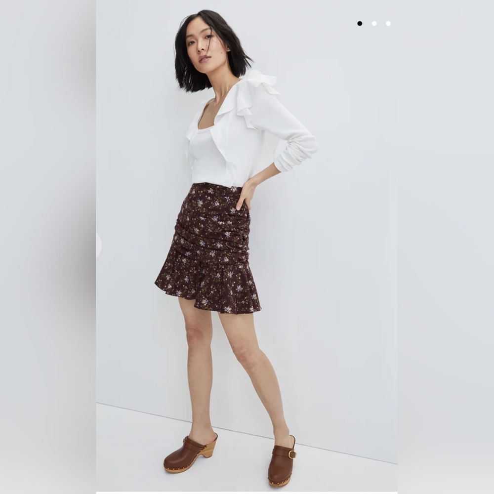 Veronica beard silk skirt, $398, Taras Skirt, merlot floral print